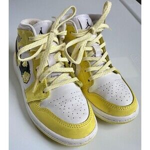 Nike Air Jordan 1 Mid Floral Swoosh Yellow White Toddler 11C Kids Shoes